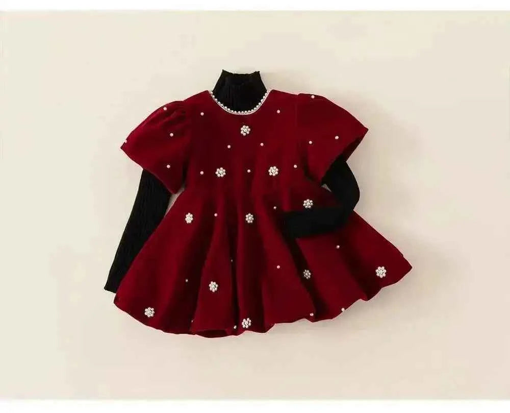 Autumn Winter Children Dress 1-10Y Girls Pearl Thick Warm Fleece Party Christmas Princess Dresses Toddler Wear Kids Clothing New