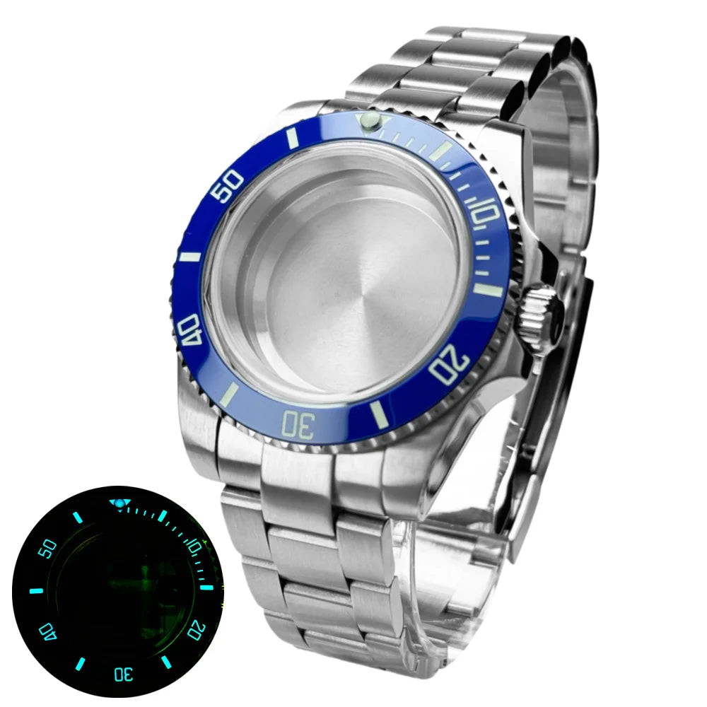 40mm 200m Waterproof NH34 NH35 NH36 Watch Case Accessories for Oyster Band SUB Watch Maker 120clicks BGW9 blue lume Bezel - AMULET RING STORE