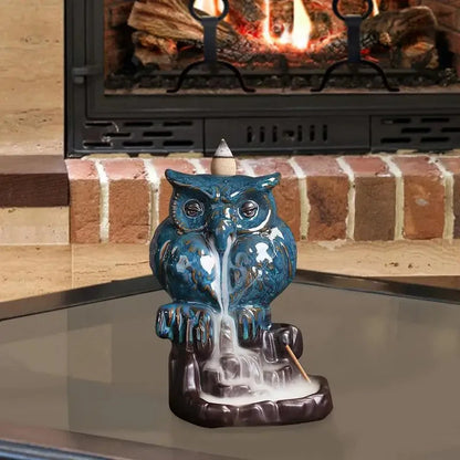 Waterfall Incense Burner Owl-Shaped Figurines Home Decor Waterfall Incense Holder Aesthetic Burning Pot Desktop Decorations For - AMULET RING STORE