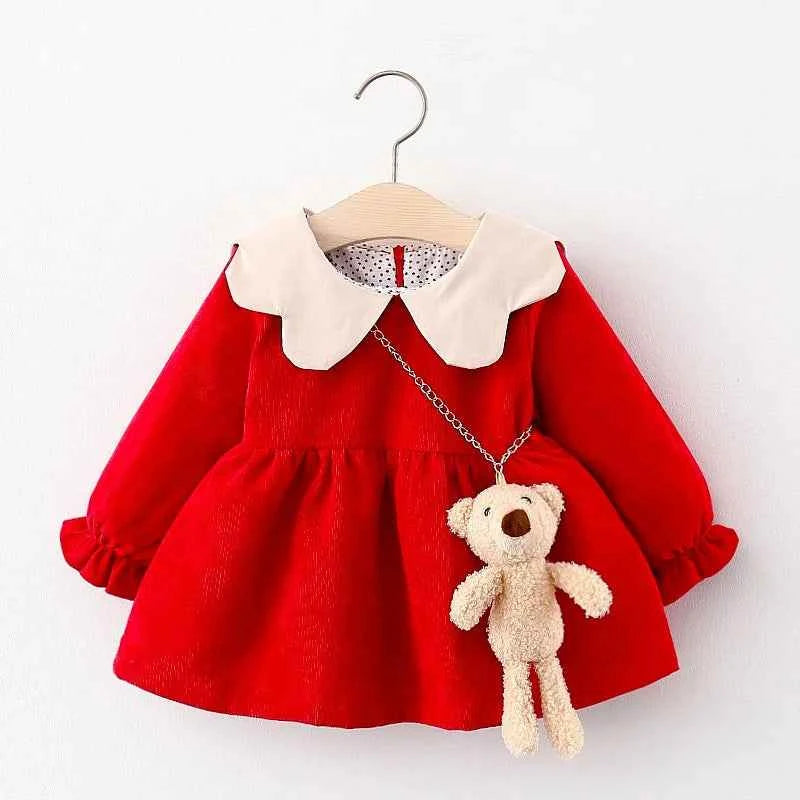 Bear Leader Newborn Bebes Princess Dresses Autumn Christmas Fashion Infant Girl Ruffles Costume Vestidos Cute Bear Bags 0-2Y