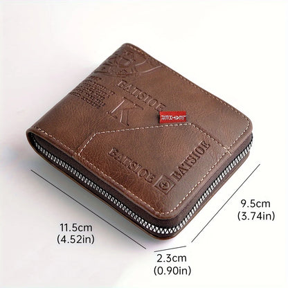 Men's Wallet Made of PU Wax Oil Skin Purse for Men Coin Purse Short Male Card Holder Wallets Zipper Around Money Coin Purse - AMULET RING STORE