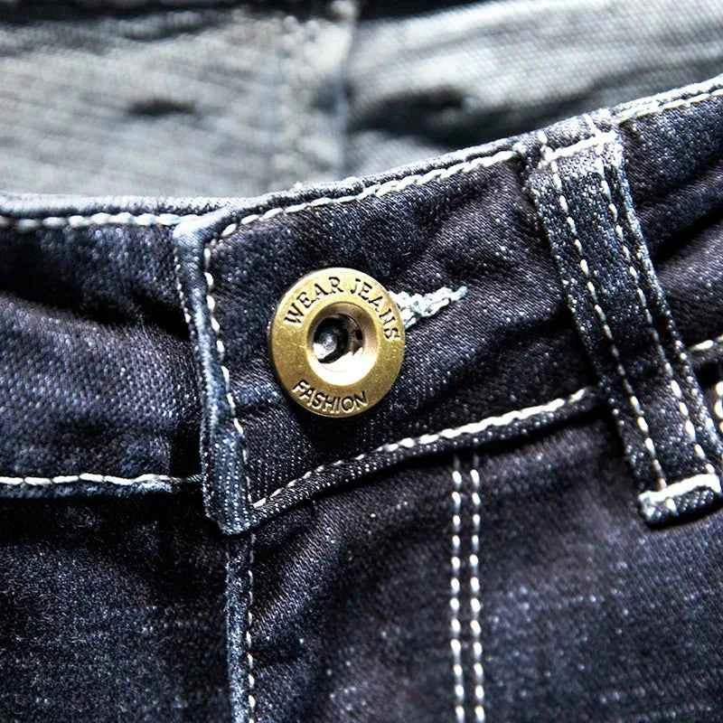 2025 New Ripped Jeans Men Slim-fit Denim Pants Cotton Korean Style Fashion Elasticity Versatile Blue Black Men's Clothing