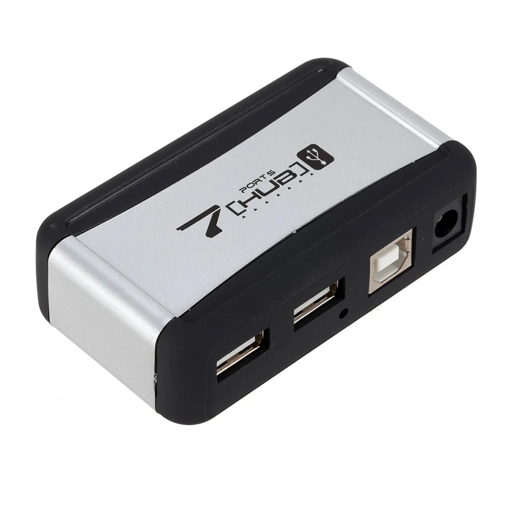 Vertical 7-Port USB 2.0 Hub Multi USB Splitter with Power Adapter PC Accessories