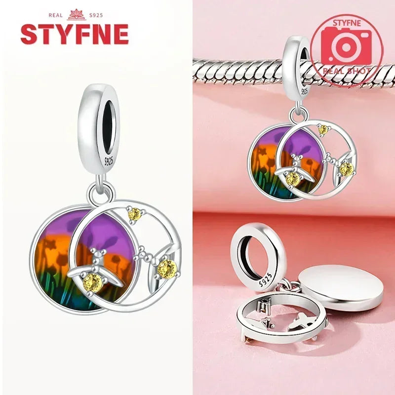 S925 Silver Glow-in-the-dark Firefly Charm Pendant Fit Original Charms Bracelet Gift Beads for Women Diy Fine Jewelry Gifts - AMULET RING STORE