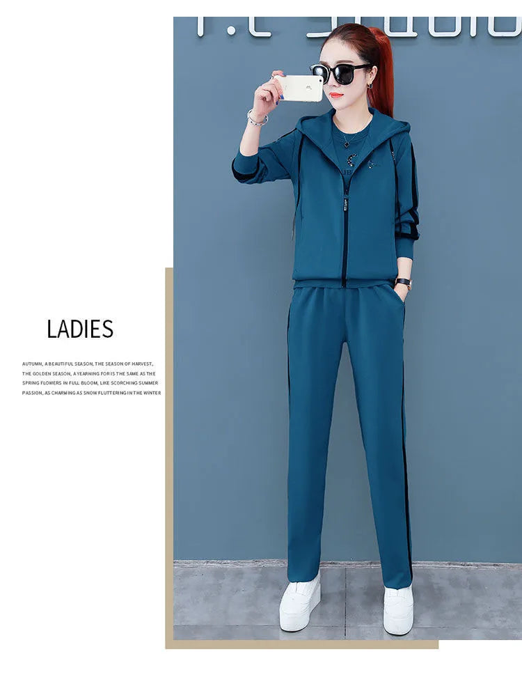 Spring Autumn Women Tracksuit Coats+Sweatshirts+Pants 3Pcs Suit Fashion Outfits Ladies Casual Clothing Sets Loose Sportswear