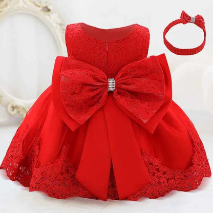 Infant White Pink First 1st Birthday Dress For Baby Girl Costume Big Bow Princess Baptism Girls Dresses Party Dress Child