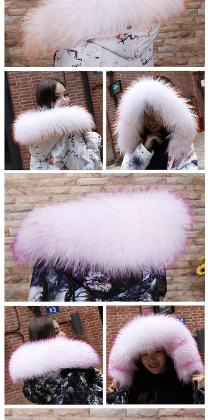 Raccoon Fur Collar 100% Real Fur Fashion Scarves For Ladies Neck Warmer Women Winter Natural Fur Scarf Decor White Fur Scarf