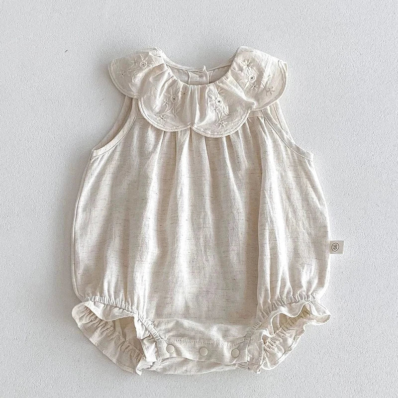 2024 New Summer Toddler Baby Girls Jumpsuit Sleeveless Cotton Solid Color Newborn Baby Girls Romper 0-24M Children Clothes - AMULET RING STORE