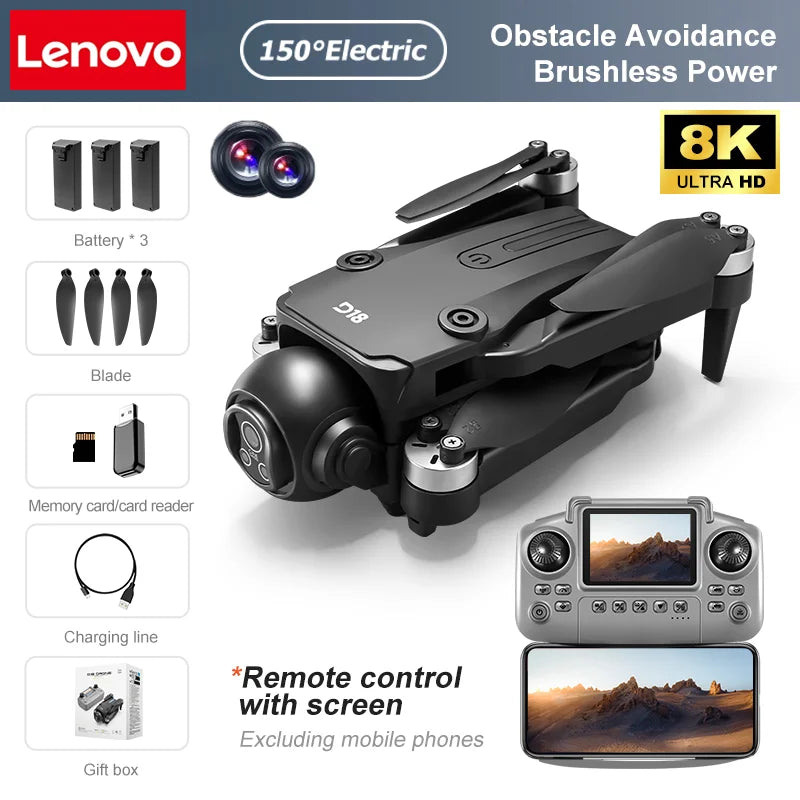 Lenovo D18 Drone 8K Aerial HD Dual Camera Photography Intelligent Obstacle Avoidance Brushless Motor 5G WIFI GPS Return VR Drone