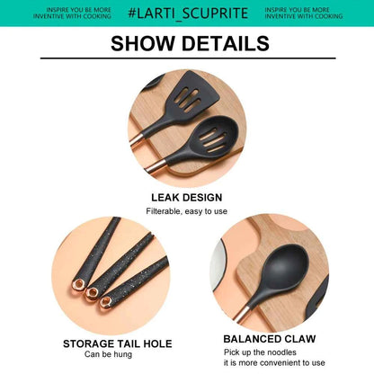 Good Quality Silicone Kitchen Utensils Set Rose Gold Plated Handle Cooking Tool Non-stick Heat Resistant Kitchenware Accessories
