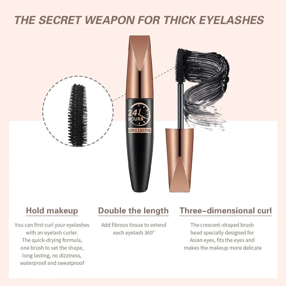 5D Waterproof Mascara Lengthens Eyelashes Extension Black Silk Fiber Mascara Female Makeup Cosmetic Waterproof Mascara - AMULET RING STORE