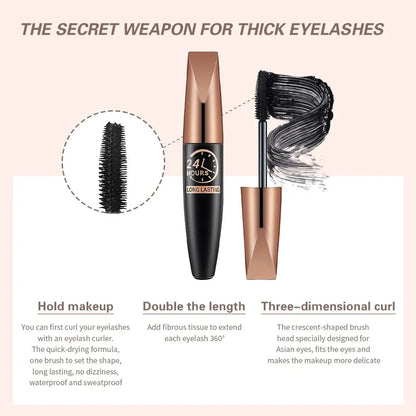 5D Waterproof Mascara Lengthens Eyelashes Extension Black Silk Fiber Mascara Female Makeup Cosmetic Waterproof Mascara - AMULET RING STORE