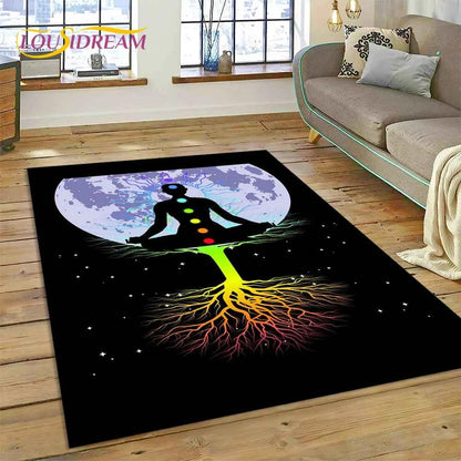 Naturalize Yoga Zen Meditation Rainbow 7 Chakra Carpet Rug for Home Living Room Bedroom Sofa Doormat Decor,Area Rug Non-slip Mat