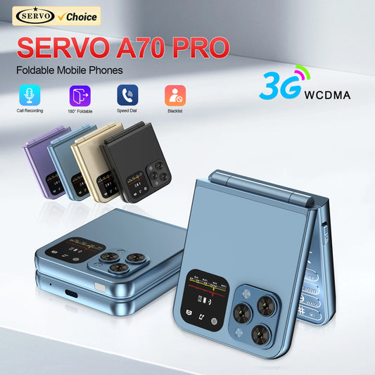SERVO A70 Pro 3G Network Foldable Phone Speed Dial Call Recording FM Radio Flashlight Key 2.6" Screen Flip Phones 2 SIM Standby