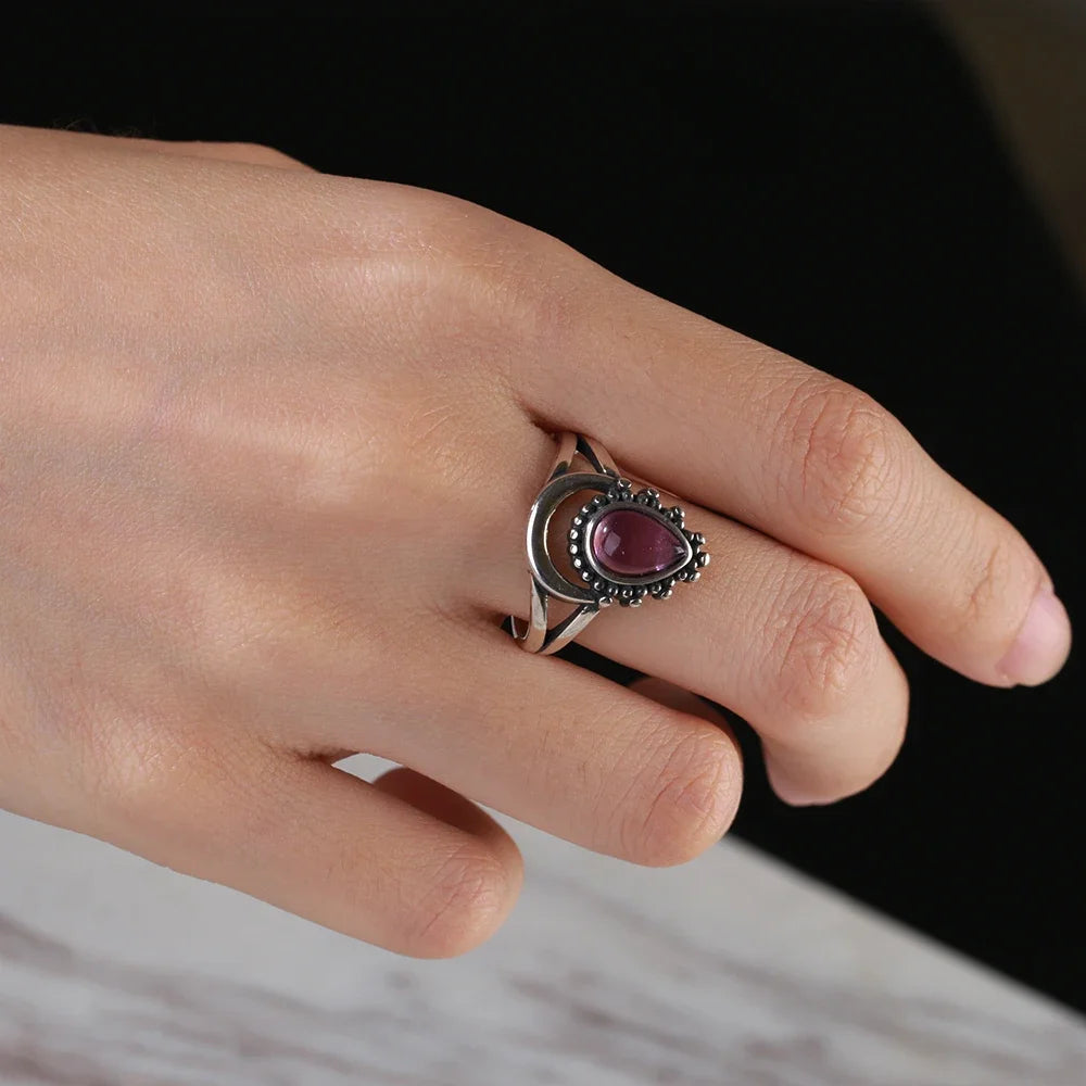 Luxury Vintage Ring Natural Amethyst Rings S925 Silver Jewelry Wedding Anniversary Party Ring Gifts for Women