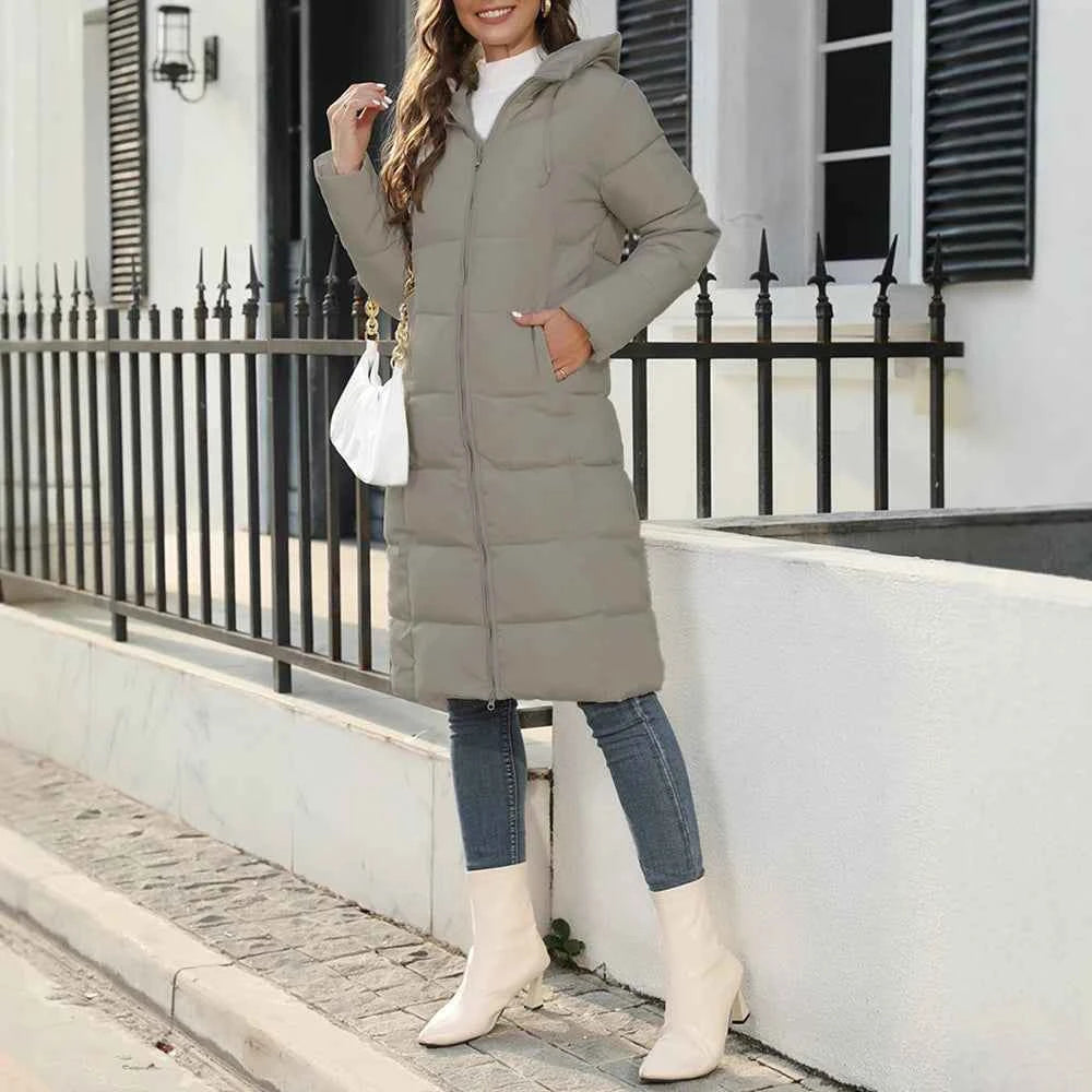 Women's Padded Coat Autumn Winter Simple Basics Zipper Long Sleeve Hoodie Daily Long Padded Clothes