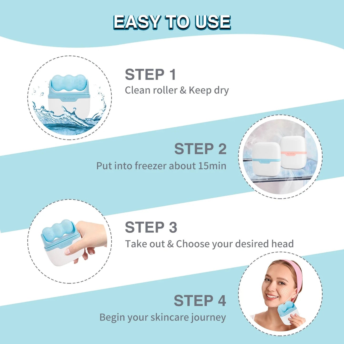 Hello Face Roller Ice Facial Massage Reusable 2 Shape Heads Freezable Ice Massager Lifting Tools