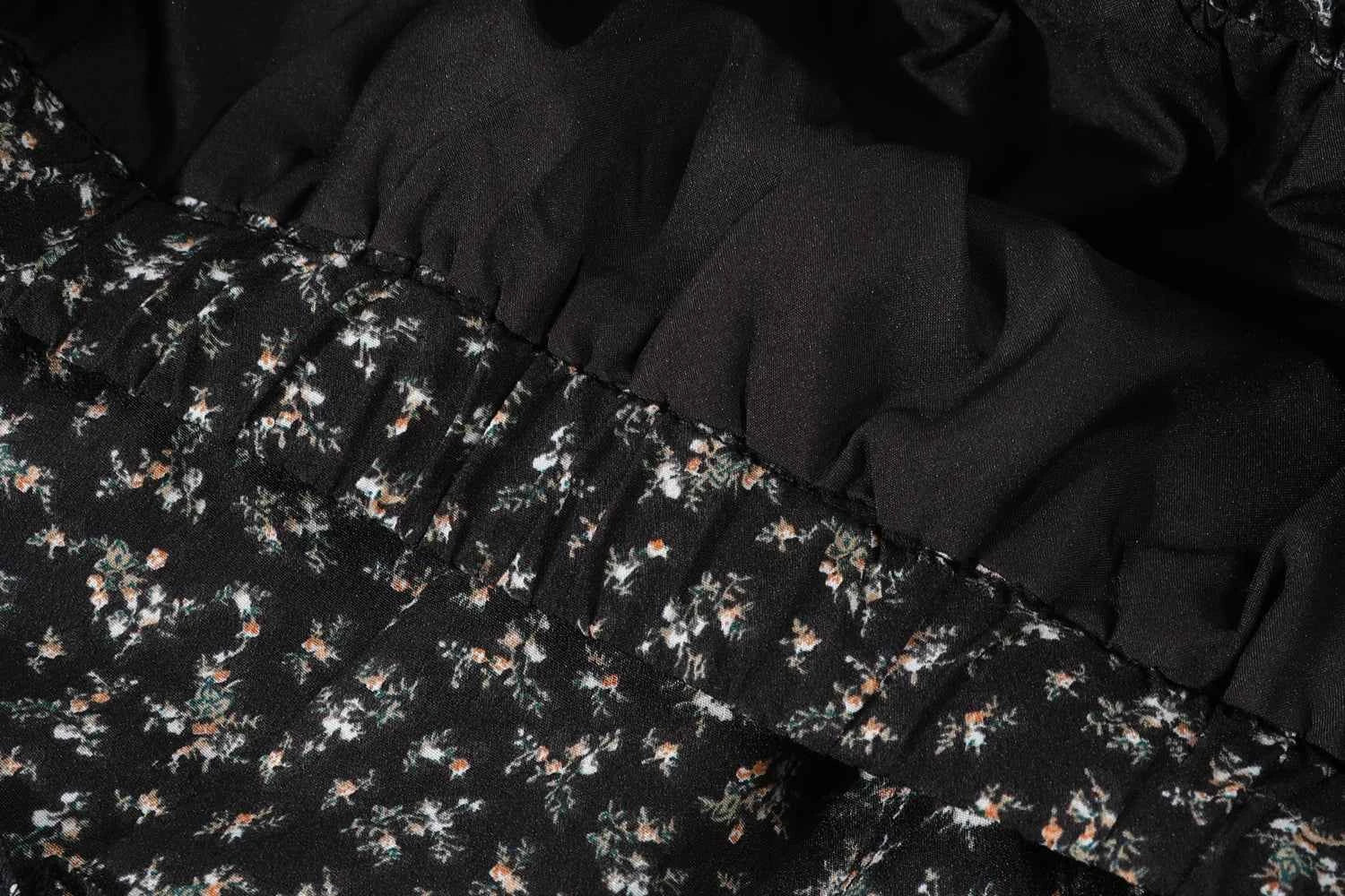 High Waist Vintage Floral Printed Women's Umbrella Skirts 2025 New Spring Autumn Black Casual Loose Straight A-line Skirt Female