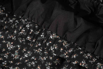 High Waist Vintage Floral Printed Women's Umbrella Skirts 2025 New Spring Autumn Black Casual Loose Straight A-line Skirt Female