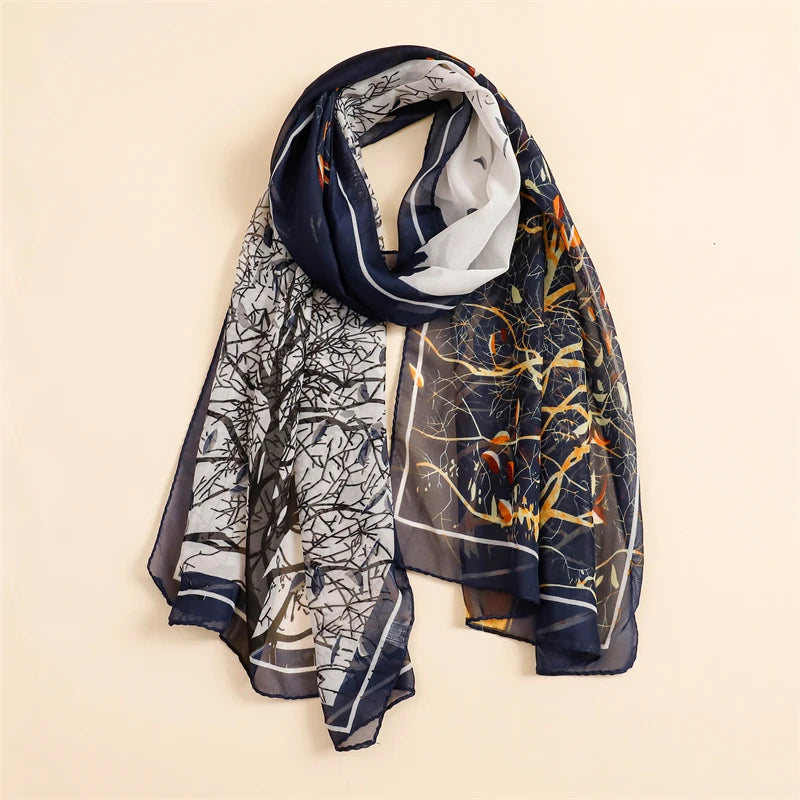 45*155cm Print Design Women Silk Scarf Shawl Elegant Headscarf Convinient Bandage Hijabs Chiffon Muslim Wrap Scarves - AMULET RING STORE