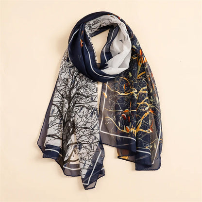 45*155cm Print Design Women Silk Scarf Shawl Elegant Headscarf Convinient Bandage Hijabs Chiffon Muslim Wrap Scarves - AMULET RING STORE