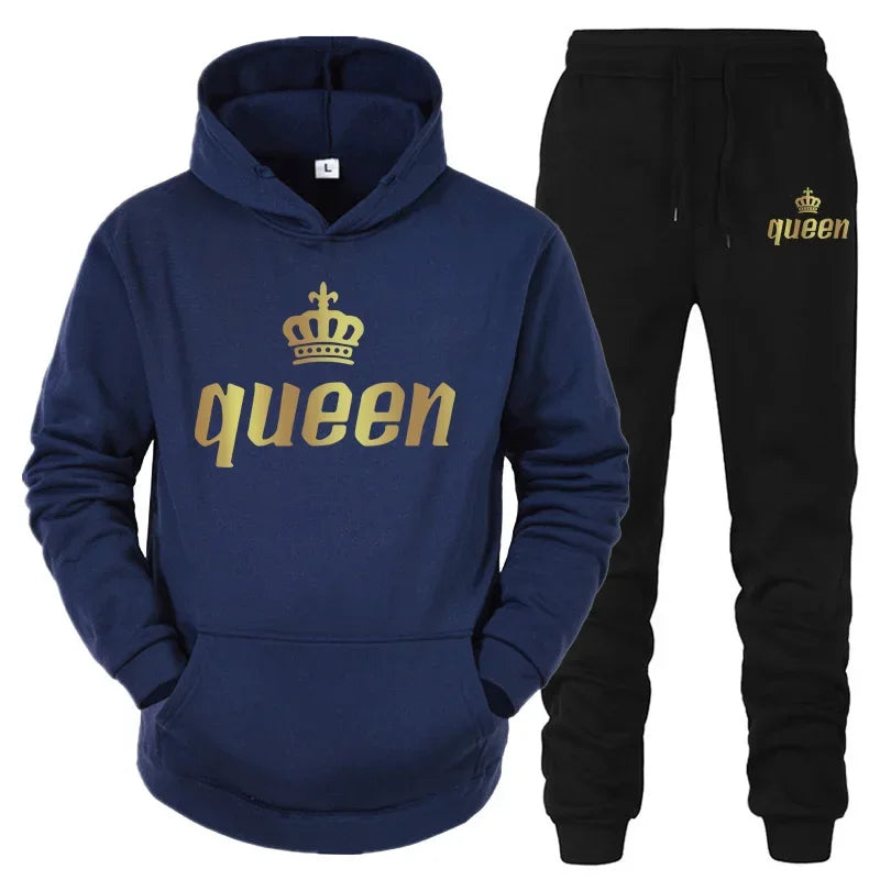 King And Queen Couple Outfit Hoodie and Jogger Pants High Quality Men Women Daily Casual Sport Jogging Suit King Queen Tracksuit - AMULET RING STORE