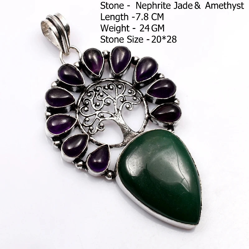 Genuine Blue Topaz Citrine Glass Agate Jasper Amethyst Pendant