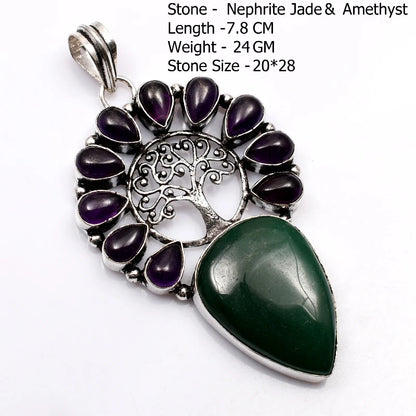 Genuine Blue Topaz Citrine Glass Agate Jasper Amethyst Pendant