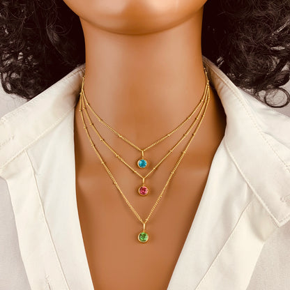 Stainless Steel Birthstone Necklace Beaded Chain Zirconia Pendant DIY Necklace Constellation Birthday Gift Jewelry Wholesale