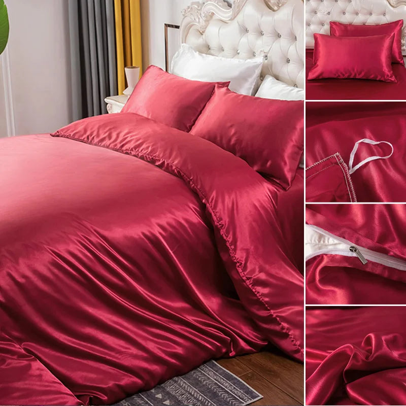 Silky Bedding Duvet Cover Super Soft Solid Home Comforter Cover with Zipper Closure, 2/3pcs Envelop Pillowcase
