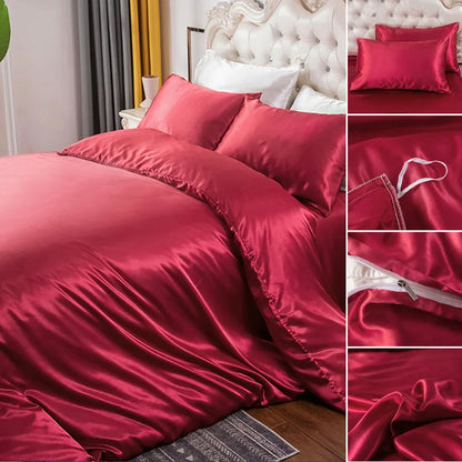 Silky Bedding Duvet Cover Super Soft Solid Home Comforter Cover with Zipper Closure, 2/3pcs Envelop Pillowcase