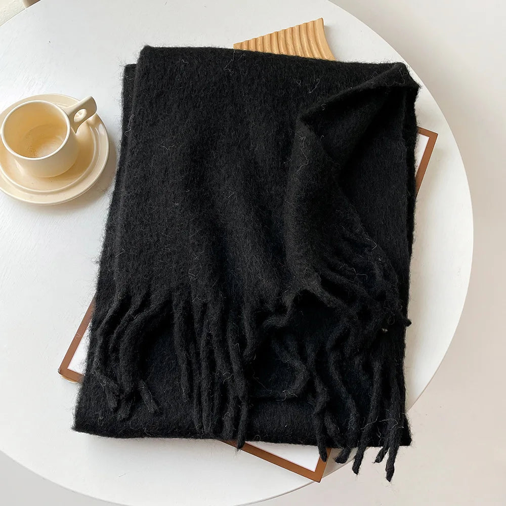 Korean Version Stylish Solid Scarf Women Men Autumn Winter Wool Blend Soft Pulled Mufller Female Male Versatile Pink Shawl Girl