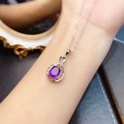 FS S925 Sterling Silver 7*9mm Natural Citrine Pendant Necklace With Certificate Fine Charm Weddings Jewelry for Women MeiBaPJ