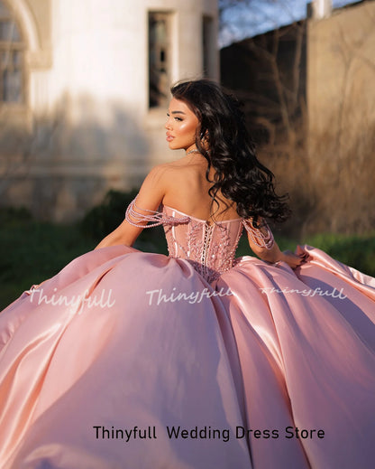 Thinyfull A-line Satin Prom Dresses Sleeveless Beading Appliques Evening Party Gown Split Special Occasion Dress Customized - AMULET RING STORE