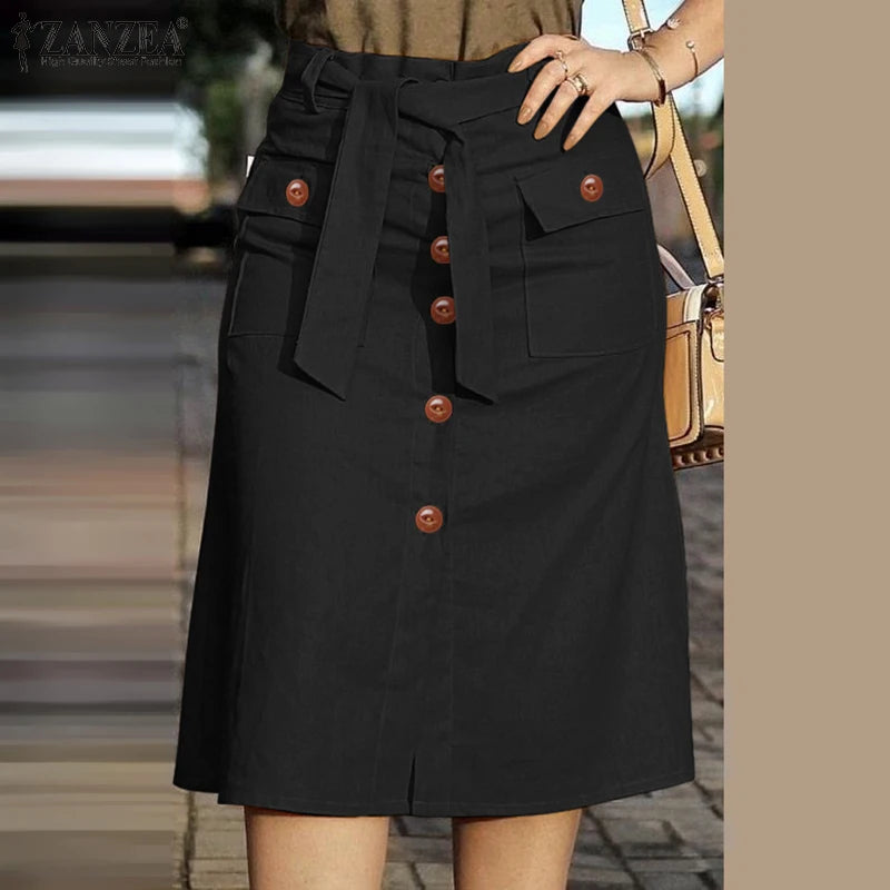 2024 ZANZEA Women High Waist Solid Cargo Skirt Fashion Summer Skirts OL Work Knee-length Faldas Saia Casual Party Club Jupe