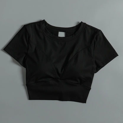 Yoga suit with chest pad sports beauty back fashionable quick-drying short-sleeved T-shirt running Pilates training fitness - AMULET RING STORE