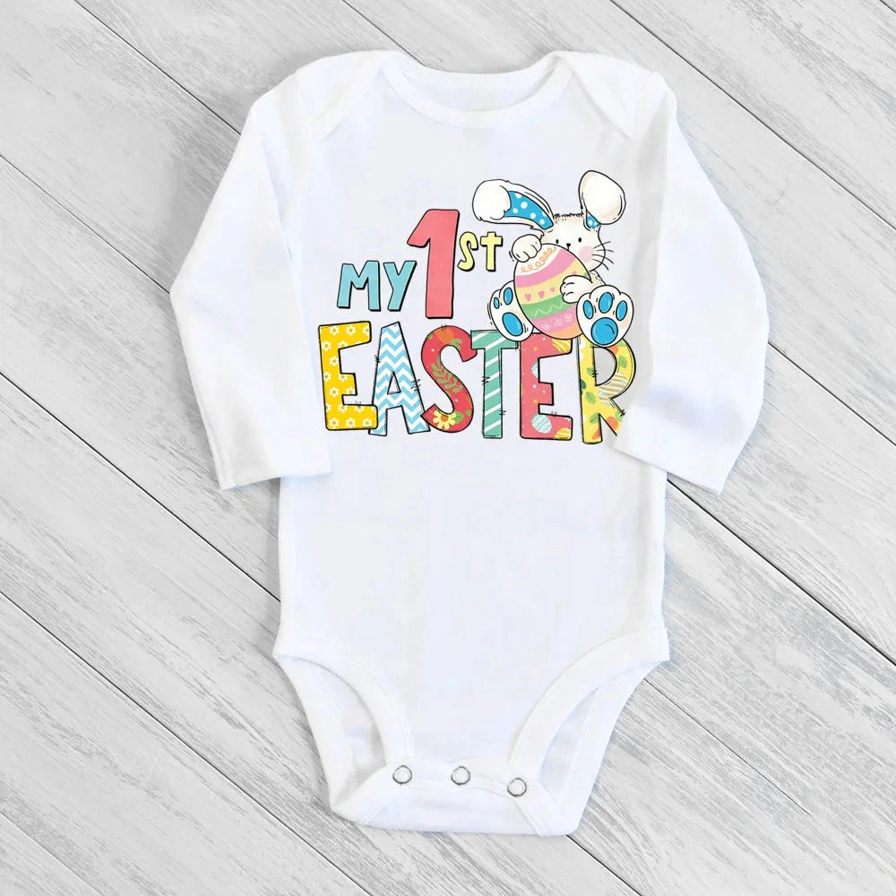 My First Easter Baby Bodysuit Easter Party Infant Outfit Cute Bunny Printed Newborn Long Sleeve Romper Holiday Toddler Jumpsuit - AMULET RING STORE
