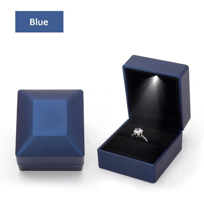 New in LED Light Jewelry Box Ring Earrings Earnail Pendant Organizer Imitation Leather Velvet Decorative Gold Frame Storage Box - AMULET RING STORE