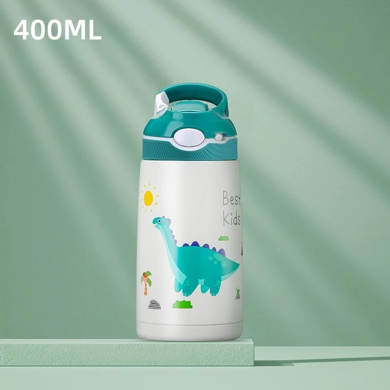 400ML Kids Water Bottle Cartoon Animal Thermos Mug Baby Duck Billed Straw 316 Stainless Steel Vacuum Flasks Thermos Bottle - AMULET RING STORE