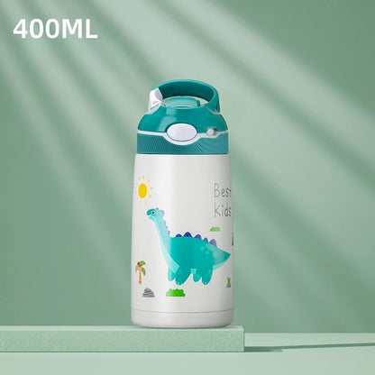 400ML Kids Water Bottle Cartoon Animal Thermos Mug Baby Duck Billed Straw 316 Stainless Steel Vacuum Flasks Thermos Bottle - AMULET RING STORE