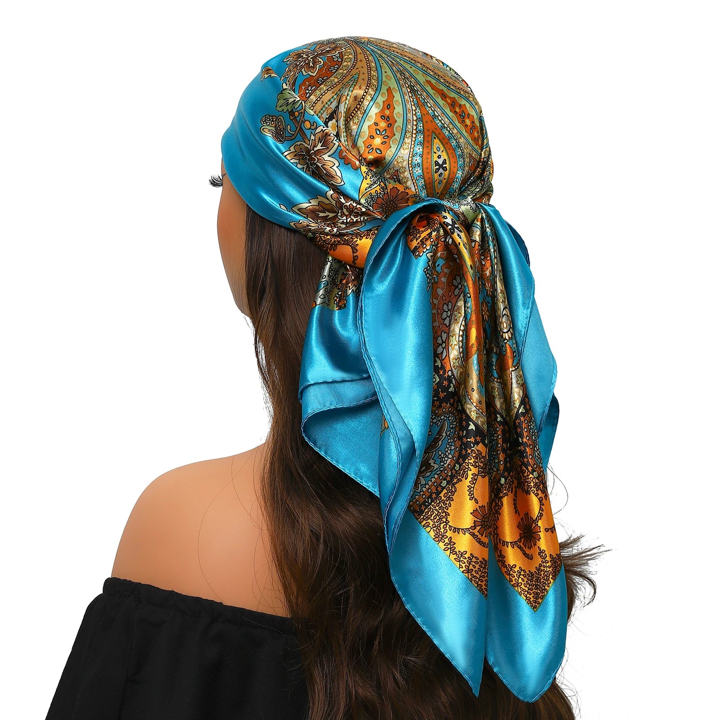 Head Scarf Women Luxury Brand Square 90*90cm Silk Foulard Satin Bandana Cheveux Soft Neckerchief Hijab Hair Scarves For Ladies - AMULET RING STORE