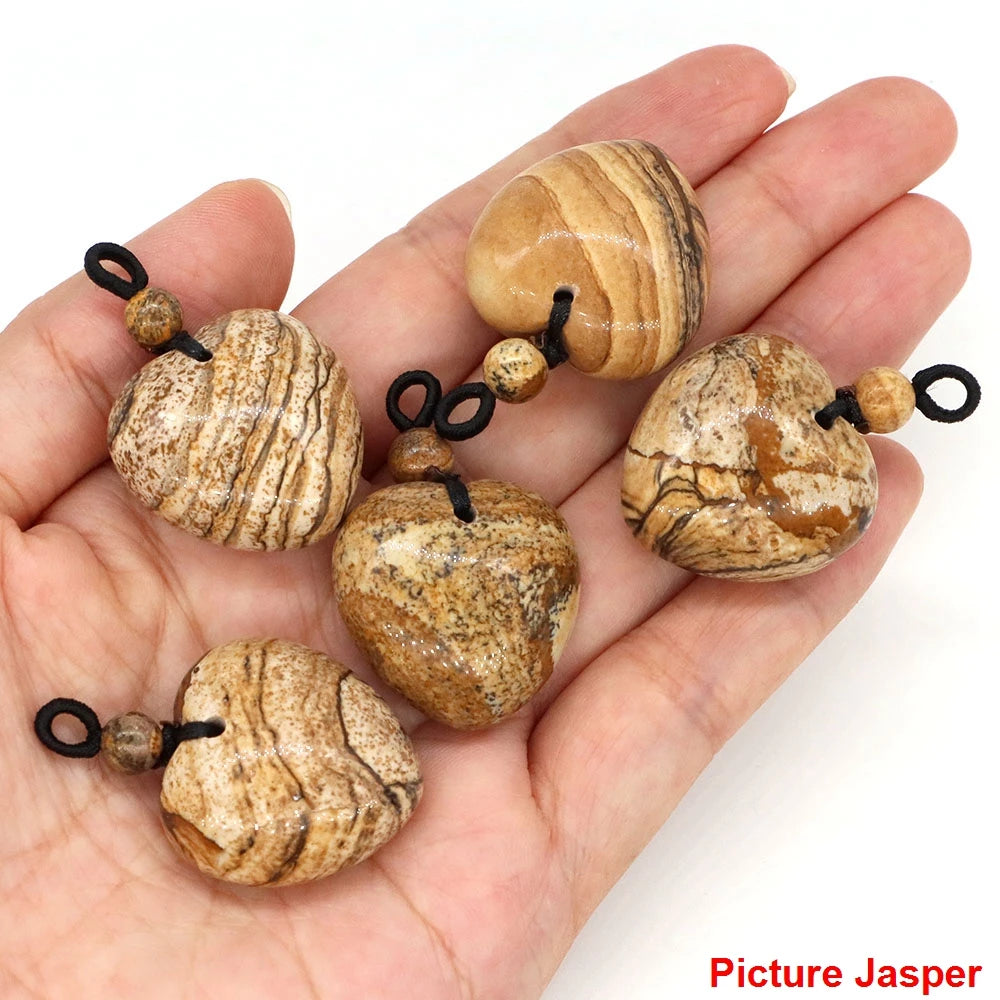 24mm Heart Shape Pendants Natural Stone Healing Crystal Quartz Tiger Eye Energy Gemstones for Jewelry Making DIY Necklace Gifts