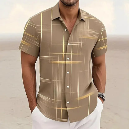 Men's Geometric Plaid Button Shirt Casual Fashion Outdoor Vacation Street Trend Shirt 3D Printed Short Sleeve Shirt