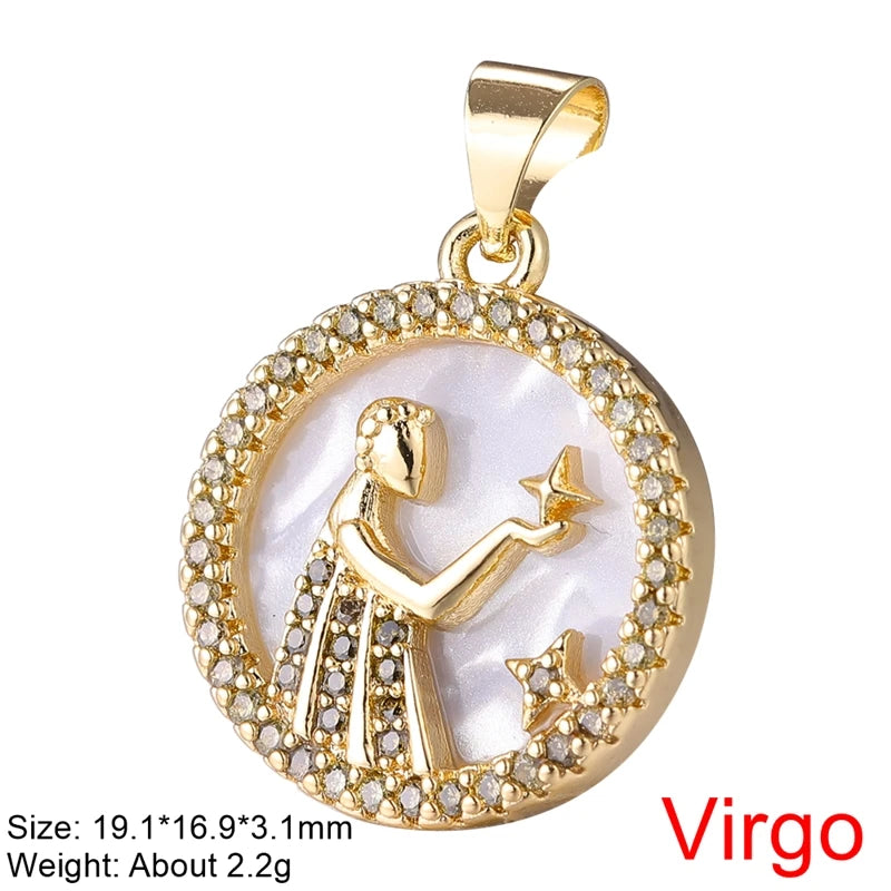 Juya DIY Imitation Pearl Shell 18K Gold Plated 12 Zodiac Charms For Handmade Fashion Birthstone Season Pendants Jewelry Making