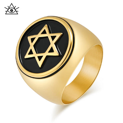 Retro Six-pointed Star Titanium Steel Ring, Men's Niche Personality Solomon Seal Rings