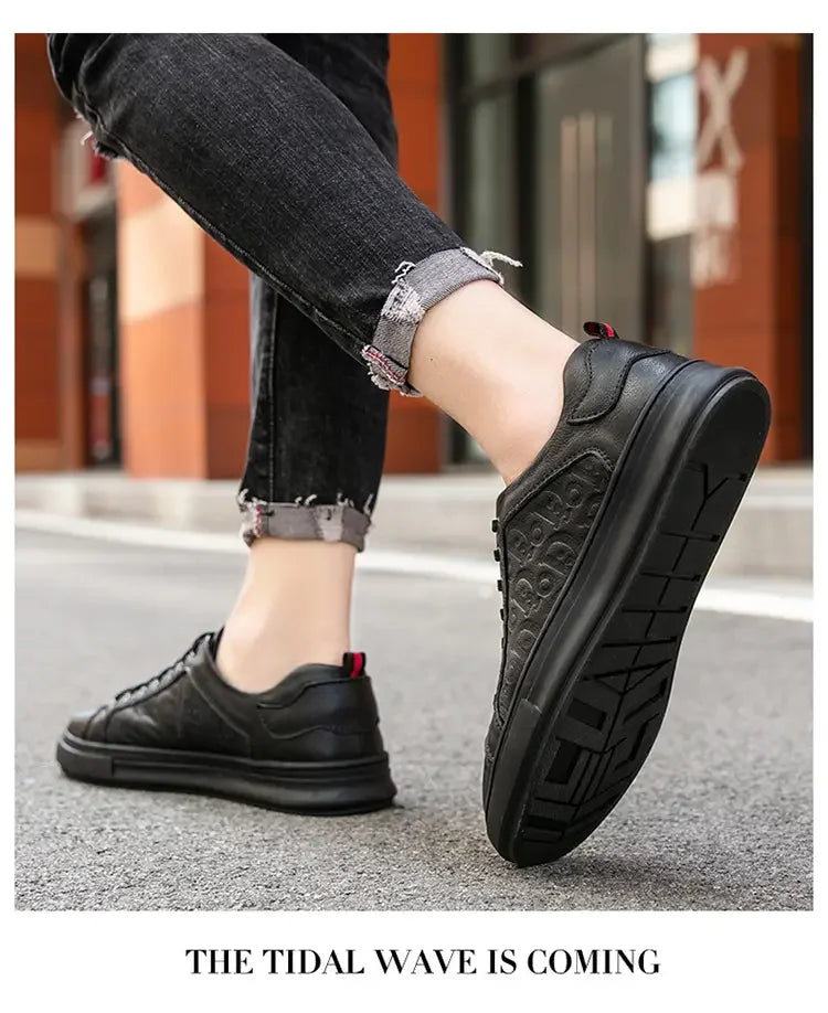 Leisure Shoes 2025 New Wear-resistant Fashion Shoes Anti-slip Anti-odor Leather Sports Thick Soles All Match Street Men's Shoes - AMULET RING STORE