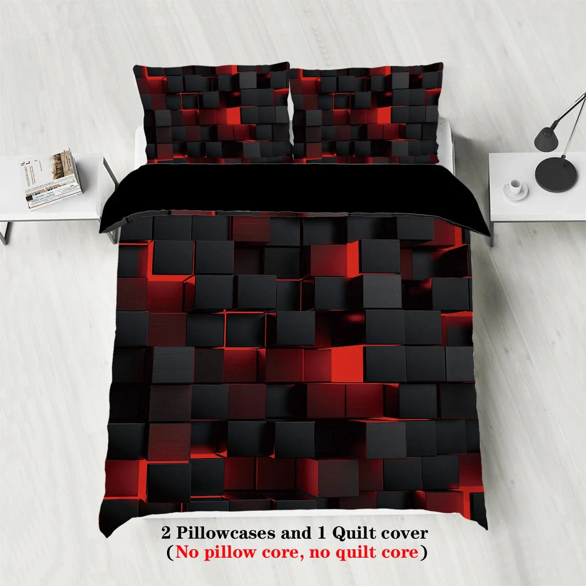 3pcs Duvet Cover Set, Red Transparent Grid Visual Effects Print, Soft, Comfortable and Breathable, Bedding Set for Bedroom,Hotel - AMULET RING STORE