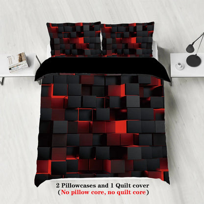3pcs Duvet Cover Set, Red Transparent Grid Visual Effects Print, Soft, Comfortable and Breathable, Bedding Set for Bedroom,Hotel - AMULET RING STORE