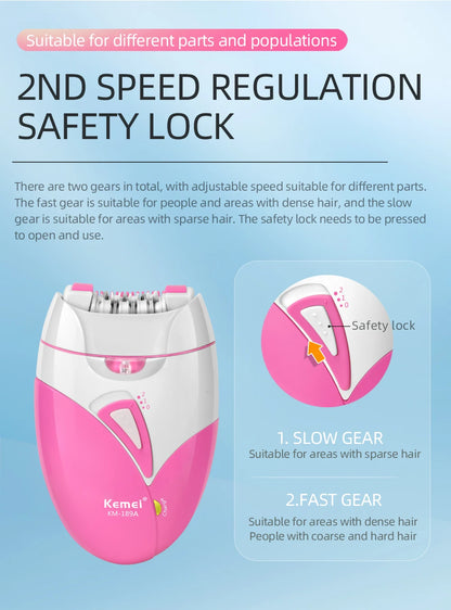 Kemei Women's Electric Epilator Rechargeable Body Hair Removal Machine Shaving for Private Part Bikini Facial Armpit Depilation - AMULET RING STORE