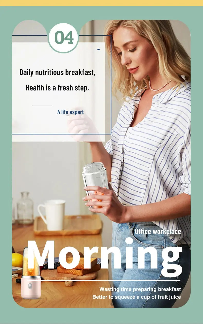 Portable Blender Bottle Electric 6 Blades Multifunction Juice Blender Fresh Juice Smoothie Blender Ice CrushCup Food Processor - AMULET RING STORE